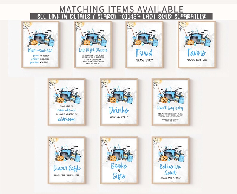 a set of nine blue and white posters