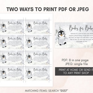 Editable Winter Penguin Baby Shower Invitation Bundle, Gender Neutral Penguin Baby Shower Invite Set, Baby It's Cold Outside Invitation 0537 image 5