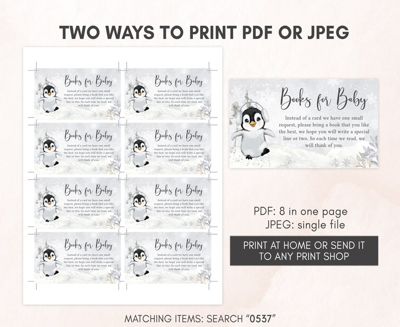 Editable Winter Penguin Baby Shower Invitation Bundle, Gender Neutral Penguin Baby Shower Invite Set, Baby It's Cold Outside Invitation 0537 image 5