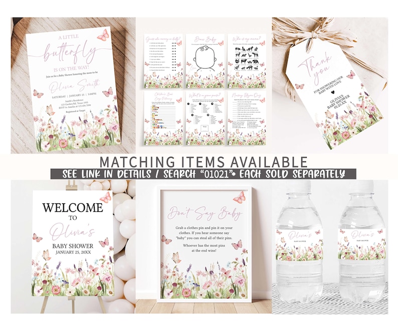 a set of wedding items including a water bottle and a sign