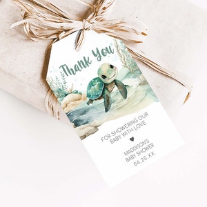 Editable Sea Turtle Baby Shower Favor Tag, Under The Sea Baby Shower Gift Tags, A Little Hatchling Ocean Baby Shower Thank You Tags, 0712 image 3