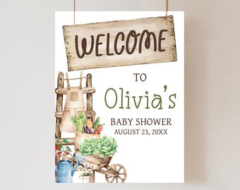 Editable Rustic Locally Grown Baby Shower Welcome Sign, Farmers Market Baby Shower Poster, Neutral Organic Garden Baby Shower Sign, 01114