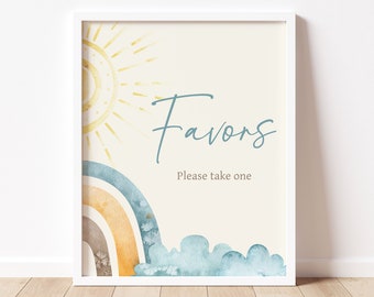 Here Comes The Son Baby Shower Favors Sign, Retro Sunshine Baby Shower Favor Table Sign, Boho Here Comes The Sun Baby Shower Favor Sign 0713