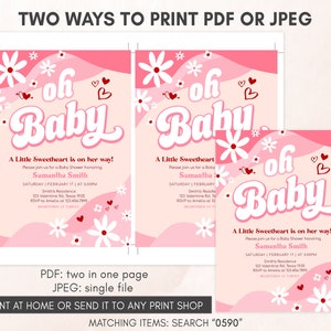 Editable Retro Groovy Valentine Sweetheart Baby Shower Invitation, Valentine Baby Shower Invite, Red Heart Baby Shower Invite Template 0590 image 3
