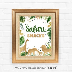 Safari cumpleaños Safari Snacks signo, cumpleaños de la selva Safari animales decoración de la mesa, fiesta de cumpleaños salvaje selva Safari imprimible signo KBL 03