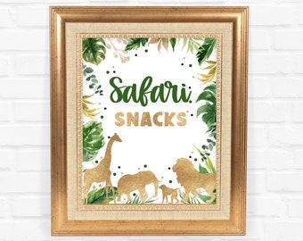 Safari Birthday Safari Snacks Sign, Jungle Birthday Safari Animals Table Decor, Wild One Birthday Party Jungle Safari Printable Sign KBL 03
