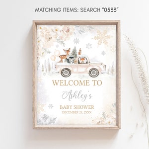 Editable Winter Woodland Baby Shower Welcome Sign, Woodland Winter Baby Shower Welcome Poster, Gender Neutral Baby it's Cold Outside, 0533 image 3