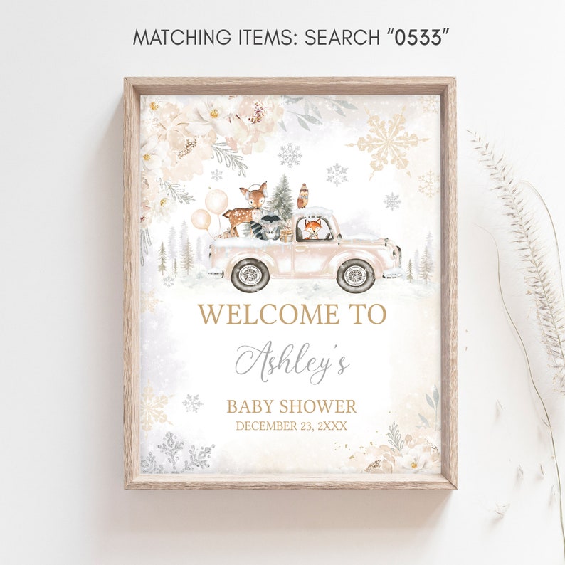 Editable Winter Woodland Baby Shower Welcome Sign, Woodland Winter Baby Shower Welcome Poster, Gender Neutral Baby it's Cold Outside, 0533 image 3