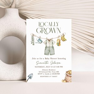 Editable Locally Grown Baby Shower Invitation, Farmers Market Baby Shower Invitation, Homegrown Fruit Veggies Boho Baby Shower Invite, 01081