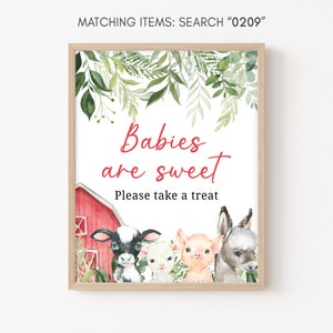 Babies are Sweet Sign Farm Baby Shower Sign, Farm Animals Baby Shower Take a Treat Sign, Red Barnyard Gender Neutral Printable Template 0209