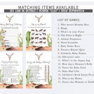 Puede incluir: Un conjunto de juegos de baby shower imprimibles con un tema de cactus y calavera. Los juegos incluyen "&iquest;Qui&eacute;n conoce mejor a mam&aacute;?", "Bingo", "&iquest;Qu&eacute; hay en tu bolso?", "El precio es correcto", "Embarazo animal", "Mezcla de palabras", "Carrera de nombres de beb&eacute;s", "Quiz de rimas de cuna", "Nombres de beb&eacute;s famosos", "Cuentos de viejas", "&iquest;Qu&eacute; hay en la bolsa de pa&ntilde;ales?", "&iquest;Qu&eacute; tan grande est&aacute; la barriga de mam&aacute;?", "Adivina la comida para beb&eacute;s", "Baby Mad Libs", "Pictionary de emojis de libros para ni&ntilde;os", "&iquest;Qui&eacute;n es mi mam&aacute;?", y "Adivina qui&eacute;n es mam&aacute; o pap&aacute;".