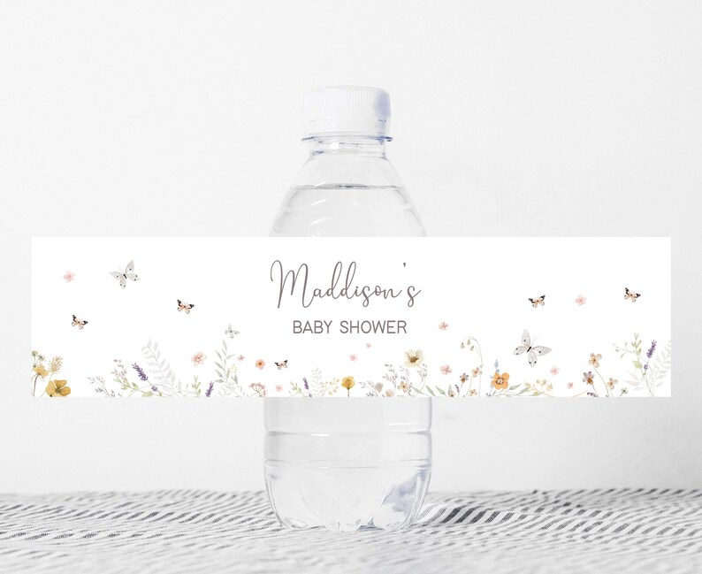 a bottle of water with a name tag on it