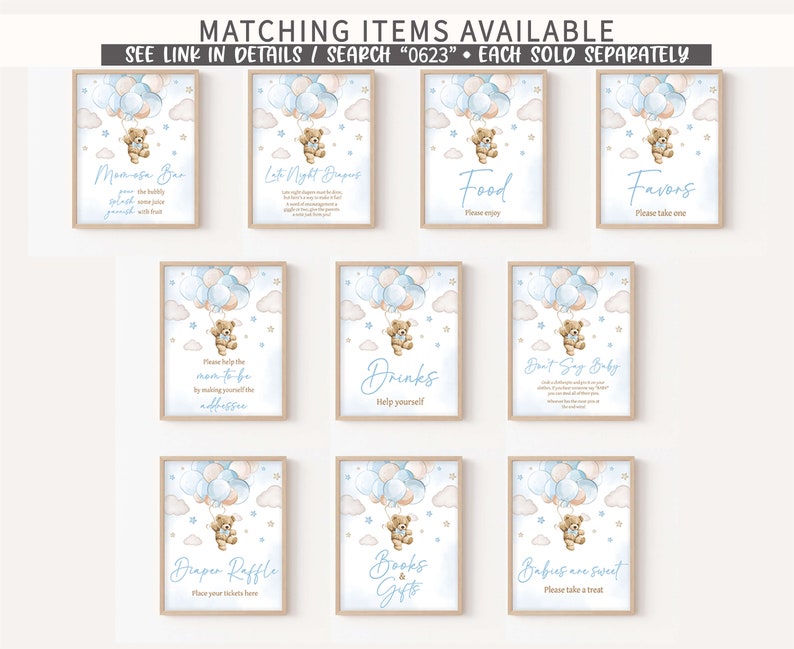 Editable Boy Bear Balloon Baby Shower Games Bundle, We Can Bearly Wait Baby Shower Game Pack, Blue Boho Bear Baby Shower Game Template, 0623 image 6