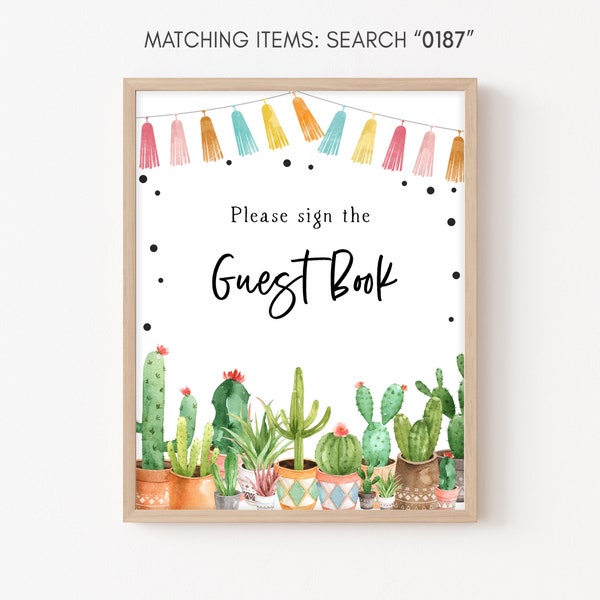 Fiesta Cactus Baby Shower Guest Book Sign, Taco Bout Baby Guestbook Sign, Mexican Baby Shower Decor Rustic Succulent Sign 0187