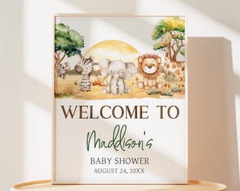 Editable Boy Safari Baby Shower Signo de bienvenida, Safari Jungle Baby Shower Cartel de bienvenida, Wild One Jungle Animals Boy Baby Shower Sign, 0839