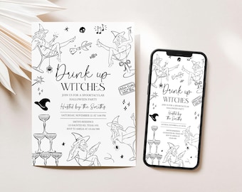 Editable Drink Up Witches Halloween Invitation, Adult Halloween Invite, Costumes Cocktails Witch Invitation, Ladies Night Out Invite, 125SE