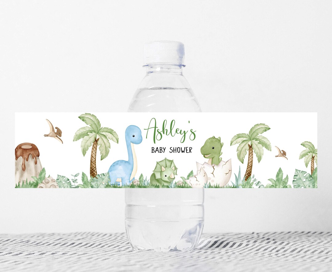 Editable Dinosaur Baby Shower Bottle Label, Dino Baby Shower Water ...