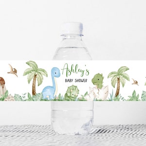 Editable Dinosaur Baby Shower Bottle Label, Dino Baby Shower Water ...