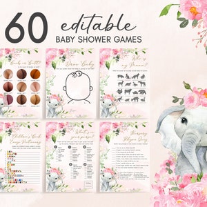 Elephant Baby Shower Decorations – It's a Girl Baby Shower in Pink and Gray  Theme – Cute Elephant Party Kit – Virtual Baby Shower Decorations –