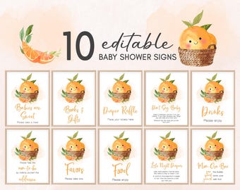 Editable A Little Cutie Baby Shower Table Sign, Orange Baby Shower Bundle Sign, Clementine Gender Neutral Citrus Late Night Diapers, 01005