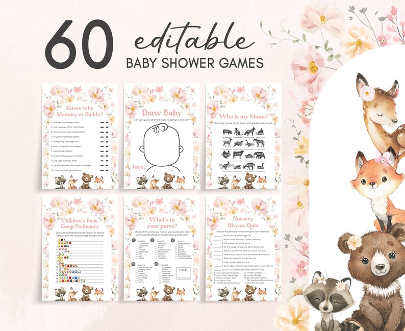 a baby shower game with a picture of a fox and a bear