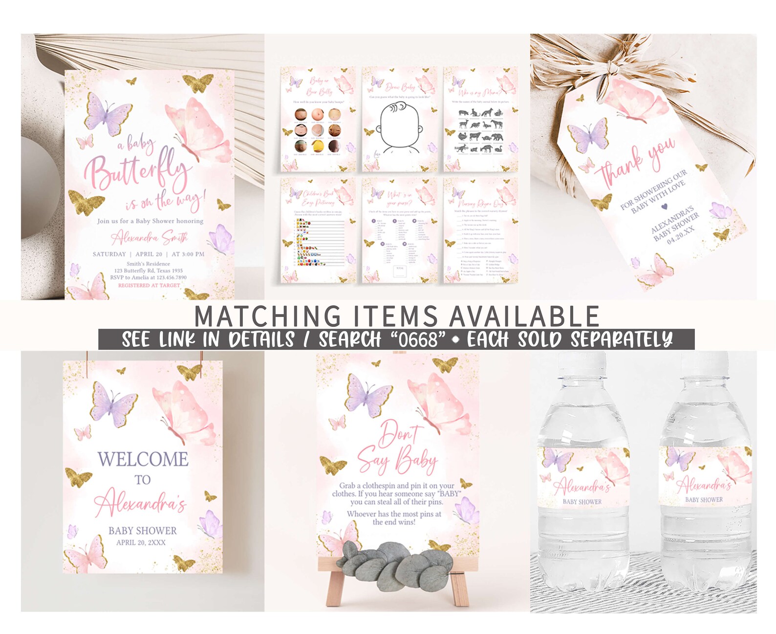 Pink Butterfly Label Editable Butterfly Baby Shower Bottle Label, Girl Pink Butterflies Baby ...