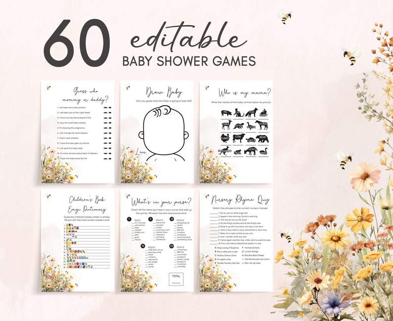a baby shower game with flowers and animals