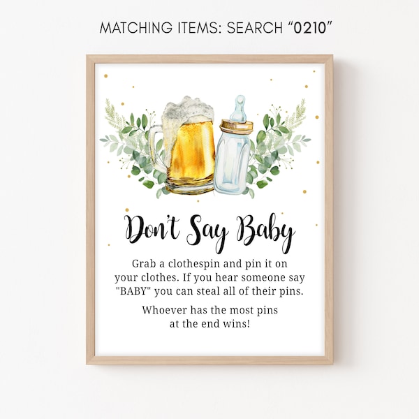 Don't Say Baby Sign A Baby is Brewing Baby Shower Bottle and Beer Baby Shower Sign Coed Baby Shower Gender Neutral Printable Template 0210