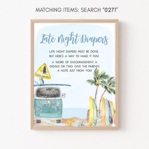 Late Night Diapers Sign Baby on Board Baby Shower Surf Baby Shower Diaper Thoughts Sign Summer Beach Baby Sign Ocean Printable Template 0271