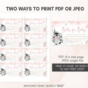 Editable Winter Penguin Baby Shower Invitation Bundle, Girl Penguin Baby Shower Invite Set, Pink Baby It's Cold Outside Baby Shower, 0557 image 5