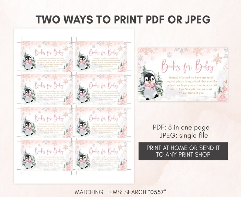 Editable Winter Penguin Baby Shower Invitation Bundle, Girl Penguin Baby Shower Invite Set, Pink Baby It's Cold Outside Baby Shower, 0557 image 5