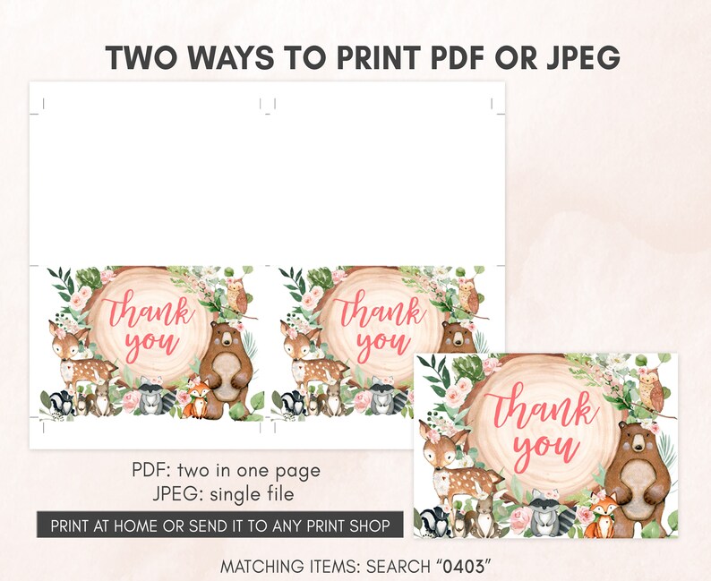Editable Girl Woodland Baby Shower Invitation Bundle, Floral Forest Animals Baby Shower Invite Set, Rustic Floral Woodland Invitation 0403 image 6