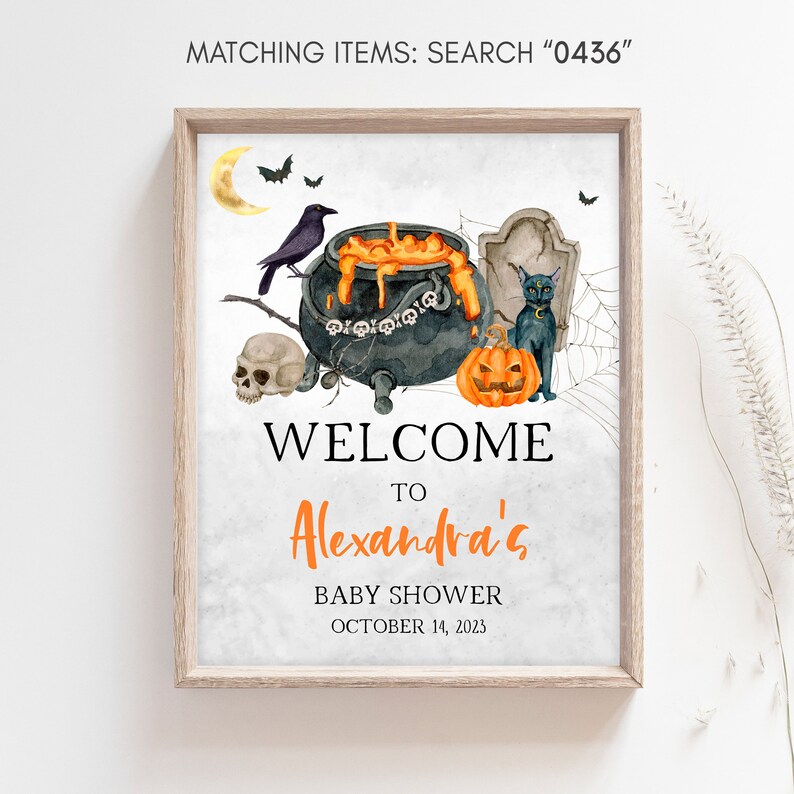 Editable A Baby is Brewing Halloween Baby Shower Welcome Sign, Witch Baby Shower Welcome Sign, Gender Neutral Halloween Welcome Sign 0436 image 3