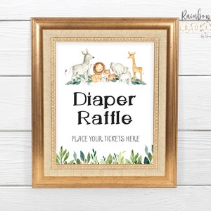 Jungle Safari Animals Baby Shower Diaper Raffle, Jungle Animals Baby Shower Table Sign, Greenery Baby Shower, Printable Shower Sign  BSL 100