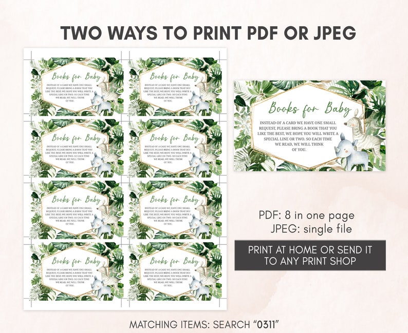 Editable Wild One Baby Shower Invitation Set, Greenery Safari Jungle Baby Shower Invite Pack, Boy Jungle Safari Animals Invite Template 0311 image 4
