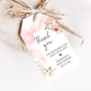 Pink Bow Baby Shower Favor Tag