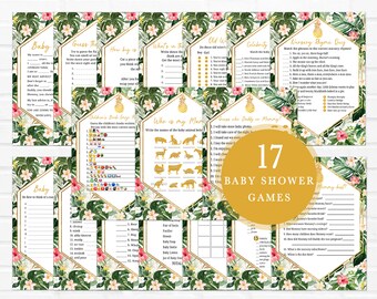 Tropical Pineapple Baby Shower Games Bundle, Tropical Baby Shower Activity, Hawaiian Luau Shower Game Pack, Aloha Printable Template 0202