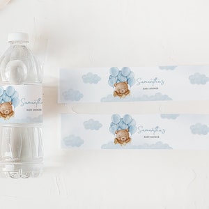 Étiquette modifiable de bouteille d'eau de baby shower de montgolfière d'ours, étiquettes d'eau de baby shower, nous pouvons Bearly attendre, autocollant de bouteille d'eau d'ours de Boho de garçon 0695 image 3