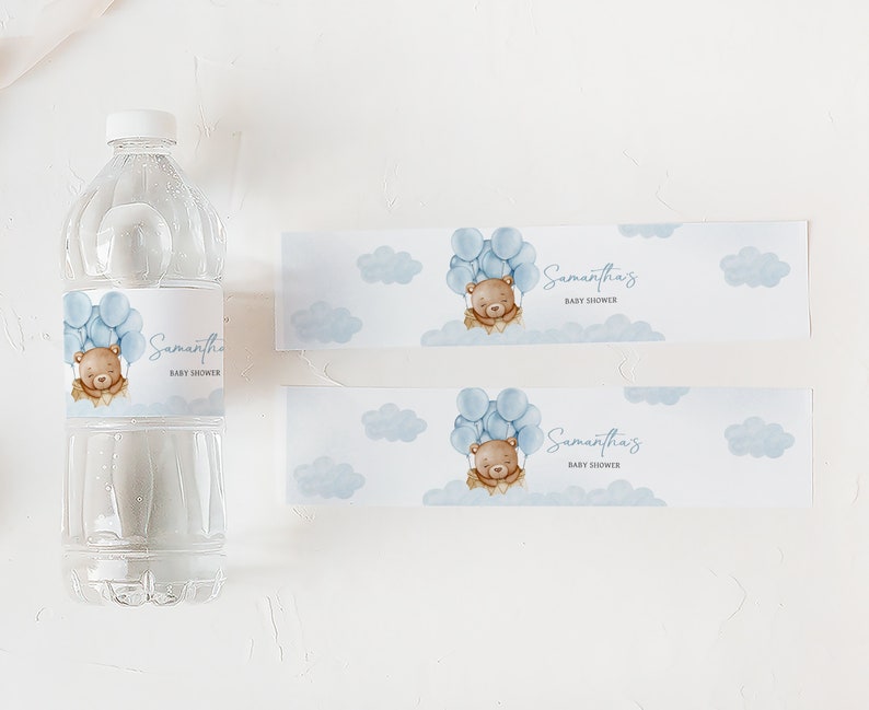 Étiquette modifiable de bouteille d'eau de baby shower de montgolfière d'ours, étiquettes d'eau de baby shower, nous pouvons Bearly attendre, autocollant de bouteille d'eau d'ours de Boho de garçon 0695 image 3