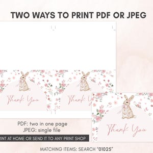 Pink Floral Bunny Thank you Card