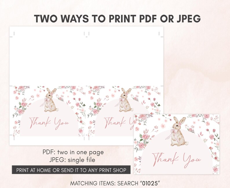 Pink Floral Bunny Thank you Card