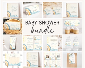 Editable Here Comes The Son Baby Shower Bundle, Retro Sunshine Baby Shower Pack, Here Comes The Sun Baby Shower Mega Bundle Template, 0713
