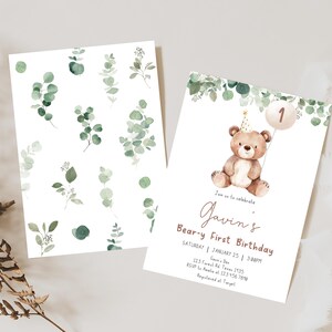 Greenery Bear Invitation Front Back