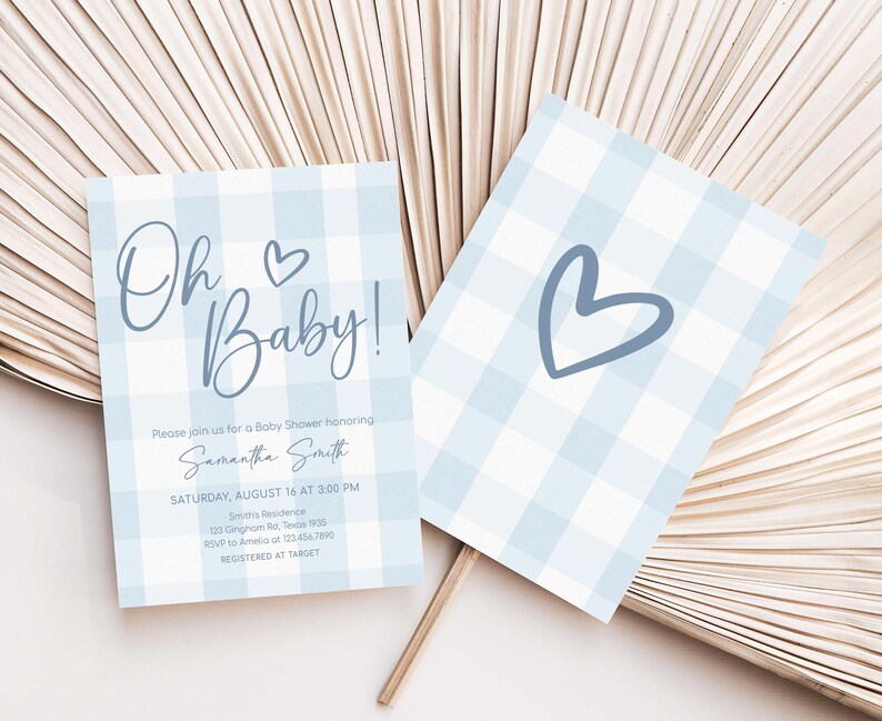 a blue and white checkered paper with a heart on it