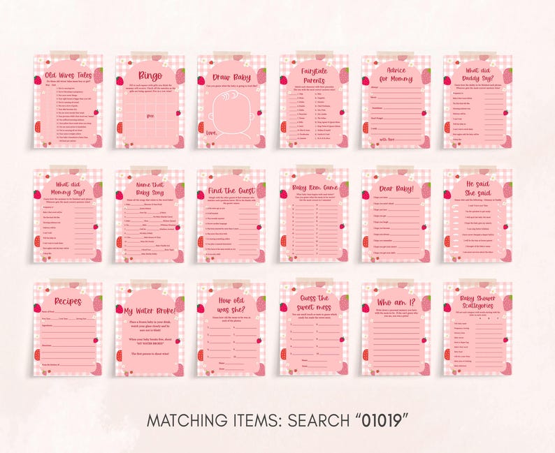 a set of matching times cards for a baby shower