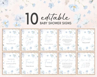 Editable Blue Baby in Bloom Baby Shower Table Sign, Boy Floral Baby Shower Bundle Sign, Dusty Blue Wildflower Spring Baby Shower Decor 01031