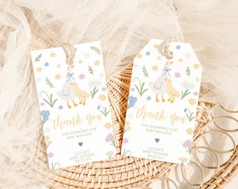 Etiqueta editable para baby shower de Silly Goose, etiquetas de regalo originales de Silly Goose, etiquetas de agradecimiento con diseño floral pastel de Mamá Ganso, 01070