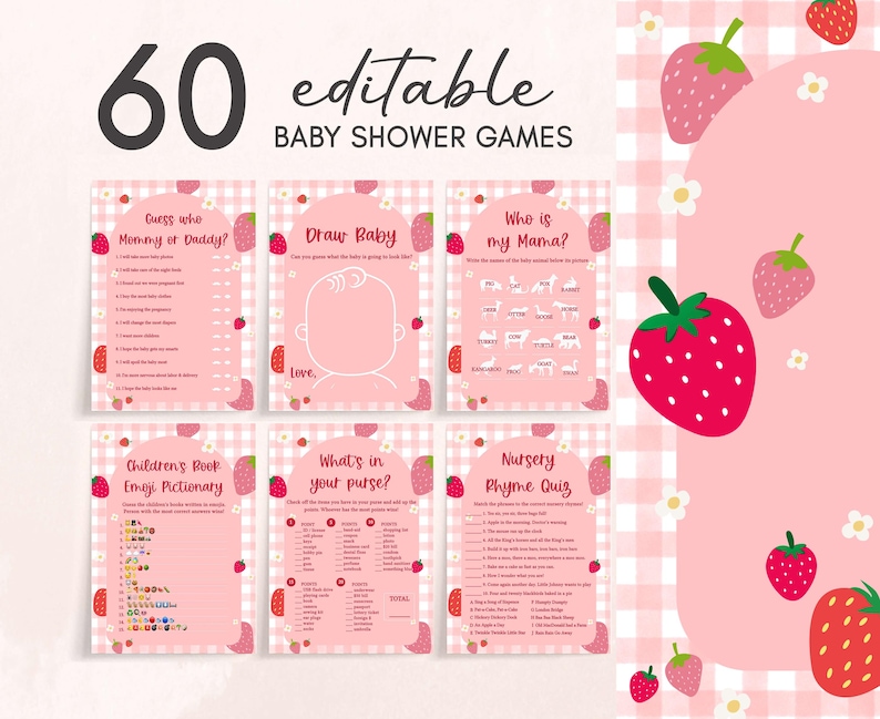 a baby shower game with strawberries on it