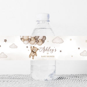 Étiquette modifiable de biberon pour baby shower ours neutre, étiquette d'eau pour baby shower On peut attendre longtemps, autocollants pour biberon ballon ours brun, 0508