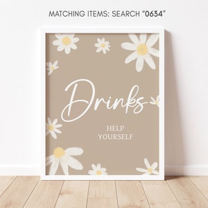 Daisy Baby Shower Drink Sign, Daisy Flower Boho Baby Shower Drinks Table Sign, Groovy Daisy Retro Baby Shower Drinks Decoration Sign, 0634